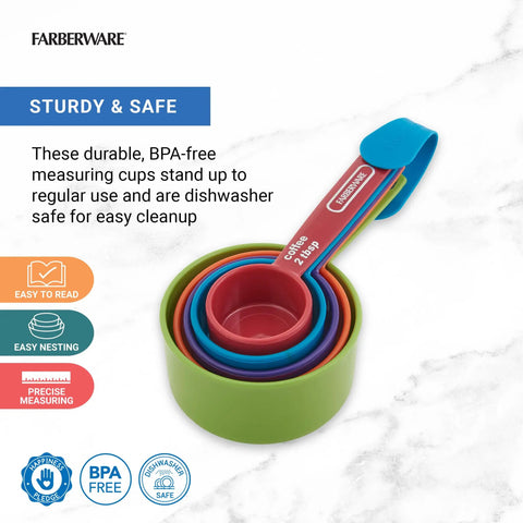 Must Have Nestable Measuring Cup Set With Two Tablespoons Coffee Scoop, Durable BPA Free Plastic, Clear Easy Read Markings