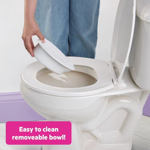 Super Sweet Disney Minnie Mouse Toddler Potty Training Toilet With Real Flush And Cheer Sounds removable bowl being cleaned.