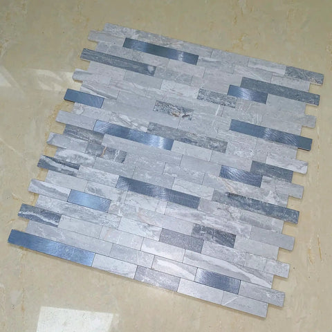Ten Sheets Peel And Stick No Mess Install Backsplash Subway Tile For Kitchen Fireplace And Bathroom Stone Look Marble Gray Blue