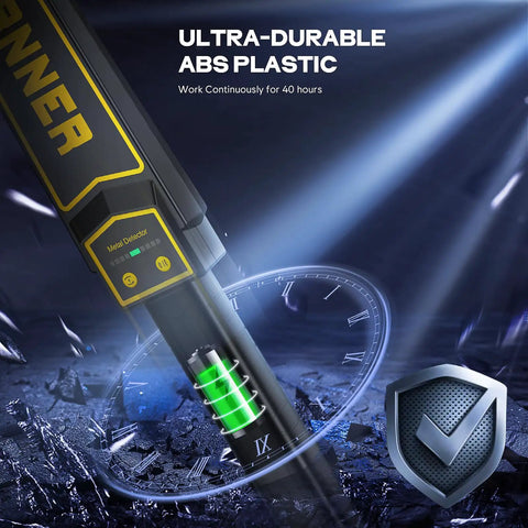 Handheld Metal Detector Wand Packing Five Level Sensitivity Modes Ace For Woodworking and Pallet Sweeps showing durable ABS plastic design.