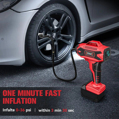 Cordless Tire Inflator With Digital Pressure Gauge, Lightning Fast 30L Per Minute Inflation, inflating car tire, LED display