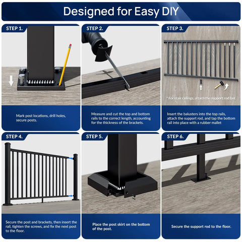 Steps to install Top Shelf Heavy Duty Modular Aluminum Deck Railing Kit Four Pack 42 Inch Guardrail Height 8 Foot Sections Ibc Irc Astm Compliant.
