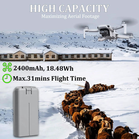 2 Pack Mini 2 Series Intelligent Flight Battery For DJI Mini 4K Mini 2 SE Mini 2 Mini SE landscape with drone in flight