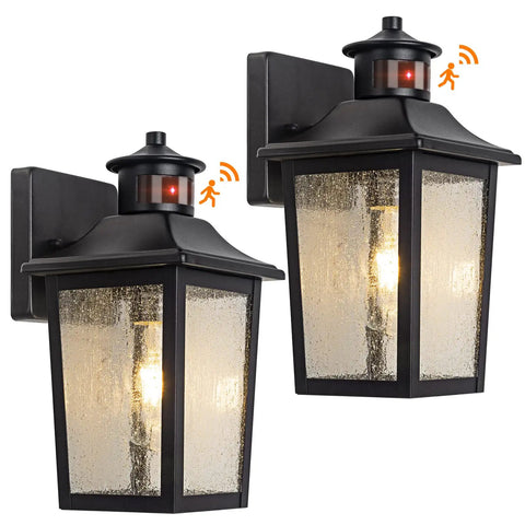 2 Pack Motion Sensor Outdoor Wall Lights Black Dusk To Dawn LED Waterproof Exterior Garage Light Fixture Modern Porch Light Wall Mount For Front Door House Anti Rust