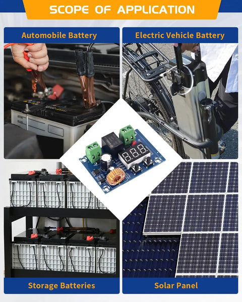 2 Pack DC Voltage Protection Module For 12 36V Batteries With Digital Low Voltage Cutoff No Nonsense Over Discharge Protection Disconnect Switch And Easy Safe Shutdown For Lead Acid And Lithium Battery Systems, shown with solar panel use