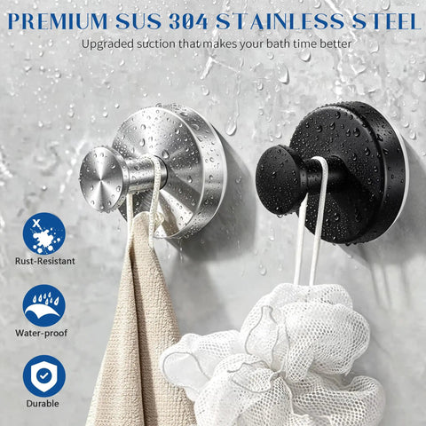 Total Game Changer For Your Washroom Matte Black 6 Pack Suction Hooks With Heavy Duty Grip To Hang Tough Towels And Gear No Drilling Mess Free Setup On Glass Smooth Tile Surfaces.
