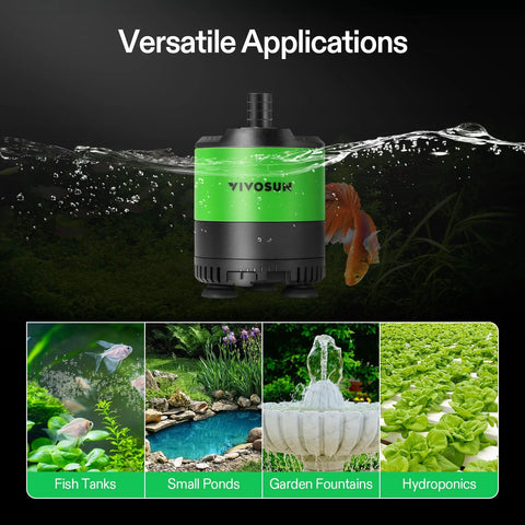 VIVOSUN 660 GPH submersible water pump, green/black housing with adjustable flow, for fish tanks, ponds, fountains, and hydroponics