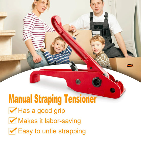 Beefy Heavy Duty Poly Strapping Tensioner And Cutter Handheld Banding Tool displayed on a table with family in the background