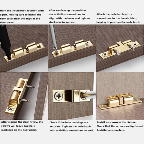 9 Piece Copper Door Ball Catches Set With Nickel Plated Cabinet Tension Latches 35mm installation on wood panel