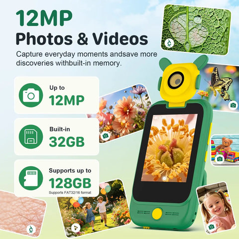 2 In 1 Kids Camera And Microscope Toy With 2.8 Inch Touchscreen, handheld STEM explorer with 12MP photos and 32GB memory