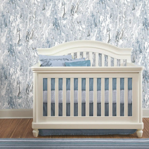 Room with crib and Marble Seas Metallic Blue Peel And Stick Wallpaper Roll Removable And Repositionable No Mess Twenty Inches Wide