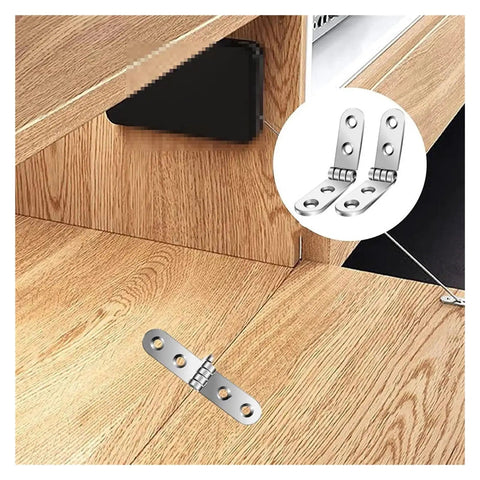 Heavy Duty 180 Degree Foldable Hinge Flap Screw-On Hardware For Sewing Machine Cabinet Doors and Smart Furniture Projects With Smooth Swivel Action mounted on wood.