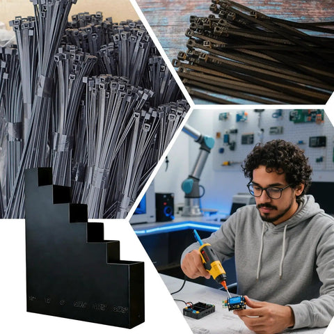 Wall Mounted Zip Tie Organizer With Space Saving Design And Easy Quick Access Compartments Six Depth Compartments For Fast Size Selection Keeps Your Garage Or Workshop Neat And Ready