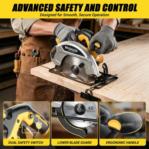 7 Inch Cordless Circular Saw Tool Only Compatible With 20V Batteries, with ergonomic handle and safety features for smooth operation.