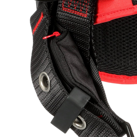 Close-up of Construction Style Positioning Harness P200 With Fixed D-Ring Black X-Large, showing breathable mesh and durable straps.