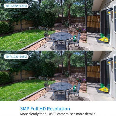 Comparison of 2MP and 3MP video resolution captured by Add On 3MP Outdoor Wireless Security Camera For 10 Channel Systems.