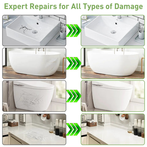 All-In-One DIY Ready Home Surface Repair Kit For Tubs, Tiles, And Countertops - Fix Chips, Cracks, Scratches, And Holes In Fiberglass