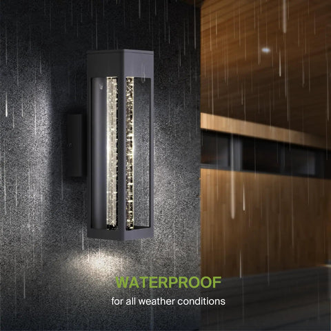 Outdoor view of 14 Inch Front Wall Light Fixture Outdoor Sconce Black 12W 600LM Waterproof Dimmable 3CCT in rain
