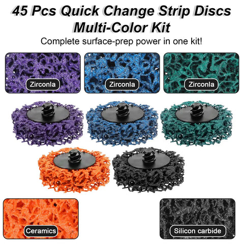 All In One 45 Piece 2 Inch Diamond Sanding Discs Set for Drill or Die Grinder with Rust Remover Kit in multiple colors