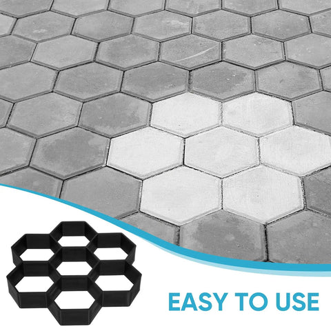 Hexagon Concrete Mold For DIY Pathway And Garden Walkway, 7.2 By 6.7 By 1.3 Inches, mold displayed on hexagonal stone path