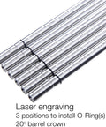 R Hopped 6.03mm Tightbore Barrel showing laser engravings with O-ring positions and 20-degree barrel crown for airsoft builds