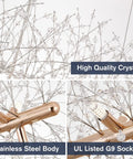 Details of 12-Light Crystal Firework Chandelier With Gold Metal Finish, showcasing high quality crystal and stainless steel body