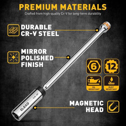 Slick Professional Grade Eight Piece 3/8 Drive Magnetic Swivel Spark Plug Socket Kit With Hand Ratchet and Accurate Gap Tool for 5/8 9/16 14Mm 16Mm Engines No Hassle Crv Steel Setup with durable CR-V steel and mirror polished finish.