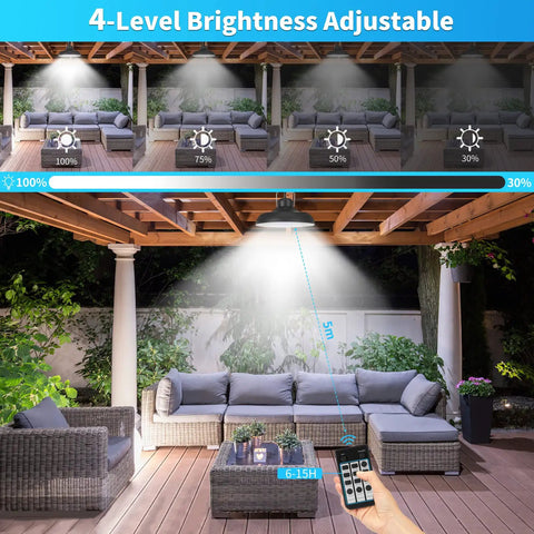 Dimmable Solar Shed Light With Remote Control, IP65 Waterproof Indoor Outdoor Hanging Lantern For Patio Garden Or Henhouse, 16.4 Ft Cord