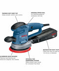 GEX33-6N 6 Inch Multi-Hole Random Orbit Sander And Polisher With Flexible Pad And Rotating Orbital Action, blue and black