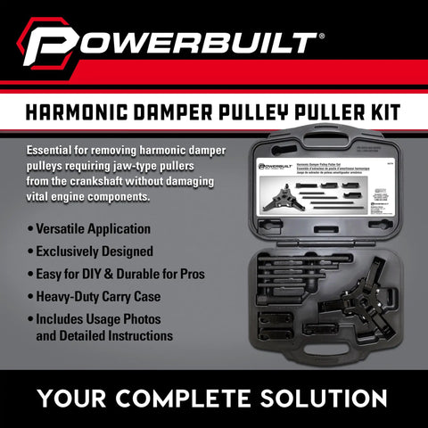 Harmonic Balancer Puller Set With Adjustable 3 Jaw Design for Crank Balancers, press-on puller in black heavy-duty case