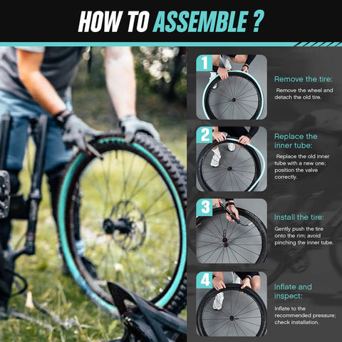 Instructions showing how to assemble 2-Pack Ultralight TPU Inner Tube For Road Bikes 700C Fits 23C To 32C Tires.