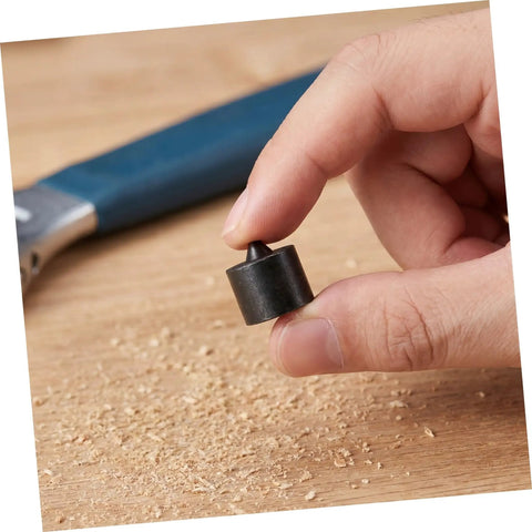 Outanaya 6pcs Heavy Duty Conical Shaft Protector Caps For Grip-O-Matic Pullers held in hand, showcasing black metal conical design.