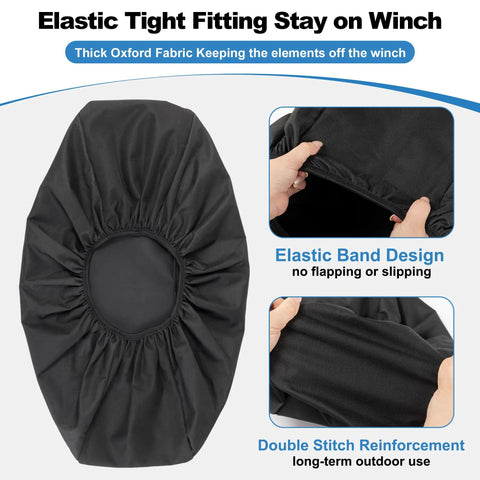 Heavy Duty Winch Cover Waterproof And Dustproof Guards Your Rig From Mud And Rain Tough 600D Oxford Fabric with elastic design.