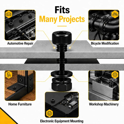 Heavy Duty M3 Hardware Stack Includes 600 Fully Threaded Hex Socket Head Caps Nuts And Washers sized 25 to 50 mm for automotive, furniture, and more.
