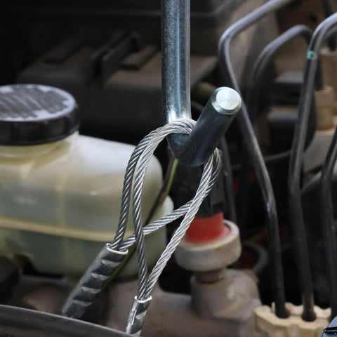 Heavy Duty Three Point Engine Support Bar With Adjustable Screw Hooks feature showing cable and hook detail for secure load support.