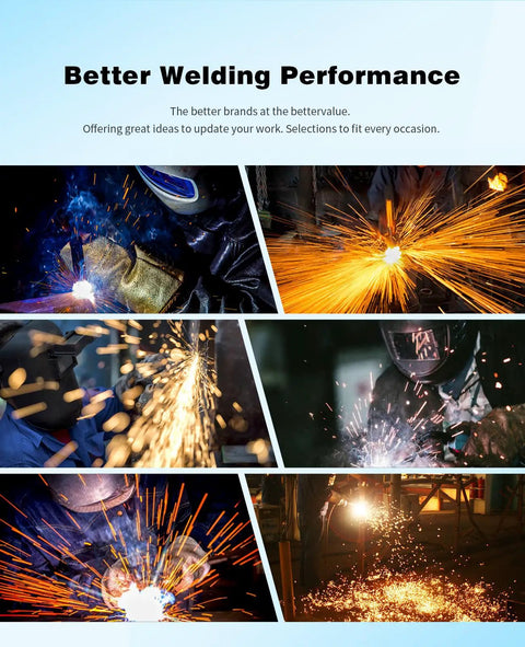 Various welding scenes showcasing sparks and high-performance techniques for better welding results.