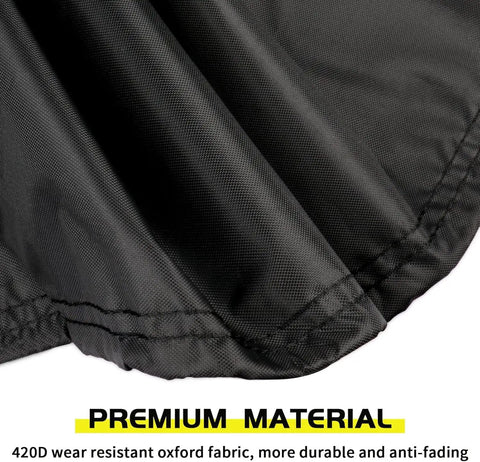 Close-up of Boss Level Heavy Duty Table Saw Cover fabric showing 424D Oxford material, waterproof and durable.