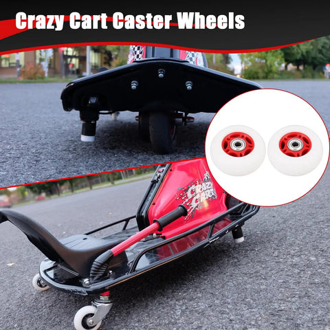 Heckuva Durable Replacement Caster Wheels For Razor Crazy Cart Xl Dlx Shift Set Of Two Bright Red 76Mm By 30Mm smooth rollin tires visible on black frame