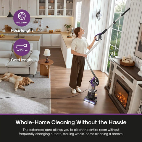 Eureka FlexReach Bagless Vacuum With Lift-Away Wand And Swivel Base For Stairs Upholstery And Hardwood. Powerful Suction Corded Cleaner For whole house deep cleaning pet hair.