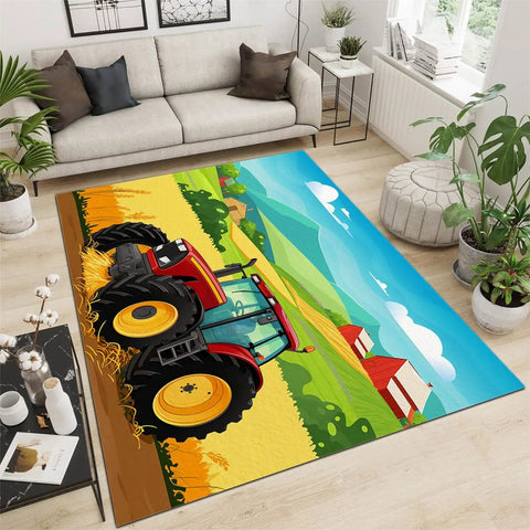 Cartoon Tractor Rug Non Slip Doormat For Living Room Bedroom Kitchen Classroom Office 5x7 Ft Kid Friendly Machine Washable Durable Carpet Mat With Farm Theme Playful Decor