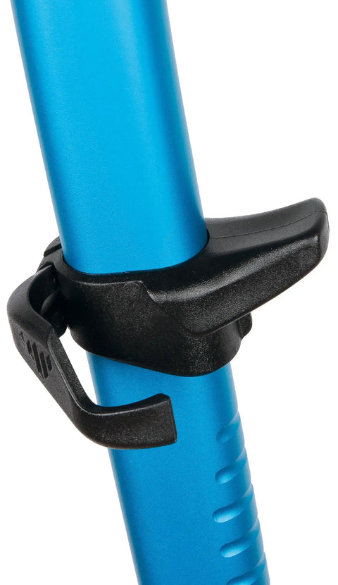 Close-up of blue shaft and black component of Beast Ice Axe For Technical Mountaineering And Ski Mountaineering With Lightweight Design