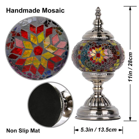 Turkish Mosaic Glass Table Lamp Tiffany Style Handmade With Bronze Base LED Bulb Included Multicolored Globe Lamp For Living Room Bedroom Decor