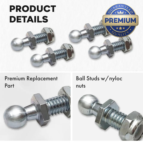 4 Pack 13mm Ball Stud With Nyloc Nuts Gas Lift Strut Support Fitting showing premium quality design and threaded steel construction.