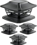 Four black slate Solar Post Cap Lights With Flexfit Bases For 4x4, 5x5 And 6x6 Wooden Posts, 25 lumen LED lighting
