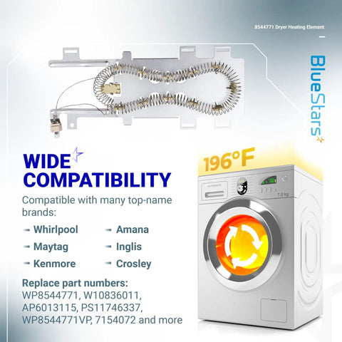 Dryer Heating Element Replacement Compatible With Whirlpool Kenmore Maytag Dryers Replaces WP8544771 VP 7154072 1180054 AP6013115