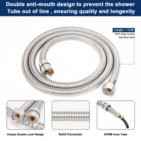 Stainless steel hose for High-Pressure 8 Inch Rain Shower Head With Hose And 5-Setting Handheld Sprayer, chrome finish