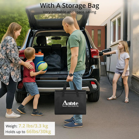 Family loading car with Tri Fold Aluminum Camping Table With Storage Net, Three Adjustable Heights Up To 27.5 Inches, lightweight and portable