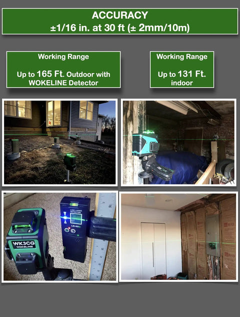 3x360 Rotary Laser Level With Green Beam Self Leveling One Horizontal And Two Vertical Planes 12 Line Layout indoors and outdoors.