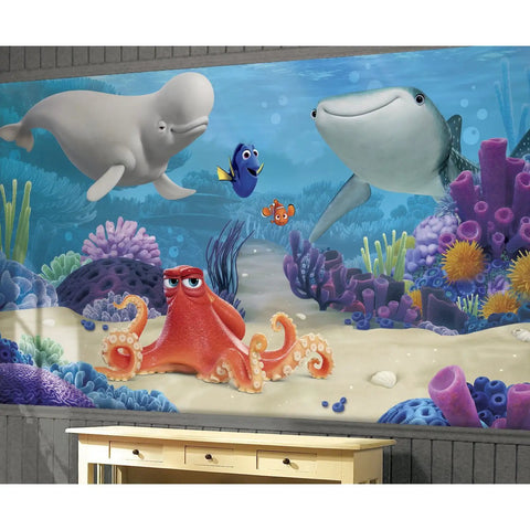 Finding Dory Disney Pixar Peel And Stick Wall Mural with ocean life and characters in kids room, 10.5x6 ft reusable decor
