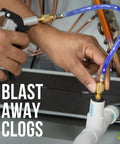 Using CO2 Powered AC Drain Line Cleaner Tool And Leak Sealer Injector With Reinforced Metal Construction on HVAC system clogs.